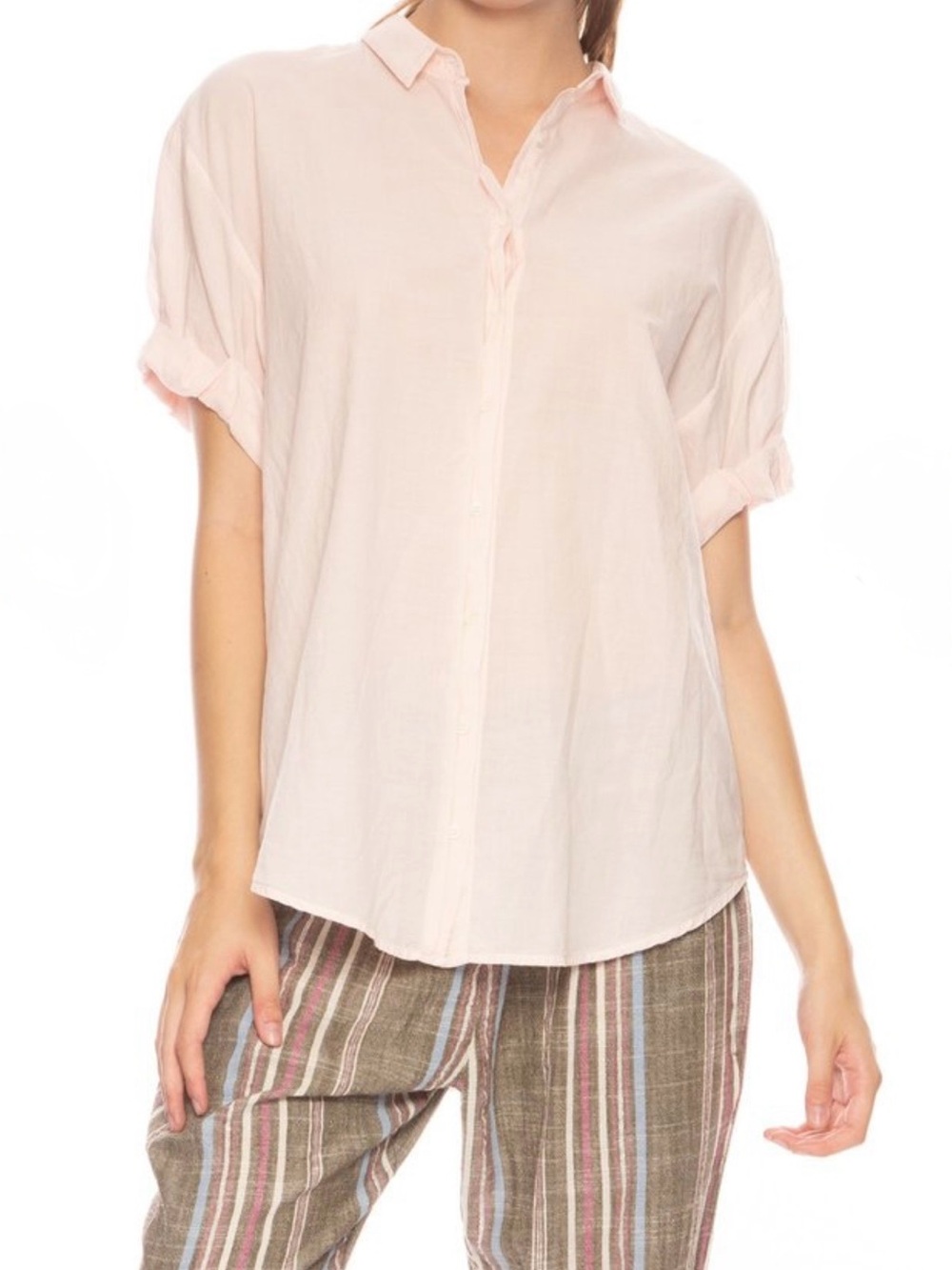 XiRENA Pale Pink Short-Sleeve Channing Button Down Shirt SZ S worn 1x